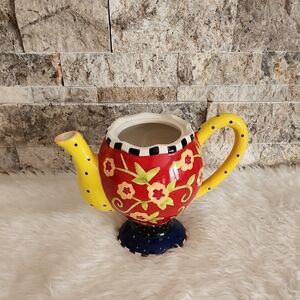 Tea Party Floral Ceramic Teapot with Yellow Handle